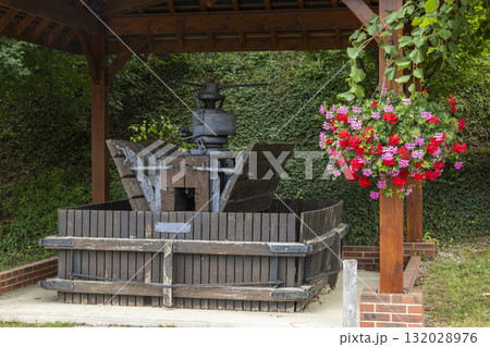 Old traditional wooden grape press in Champagne region 132028976