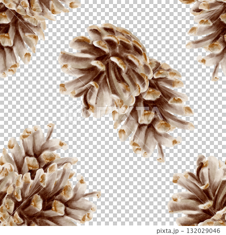Brown Pine Cones in seamless pattern.Christmas decor in vintage colors for holiday decorations,wrapping paper and textile. Hand drawn watercolor illustrations on white background Brown Pine Cones in seamless pattern.Christmas decor in vintage colors for holiday decorations,wrapping paper and textile. Hand drawn watercolor illustrations on white background 132029046
