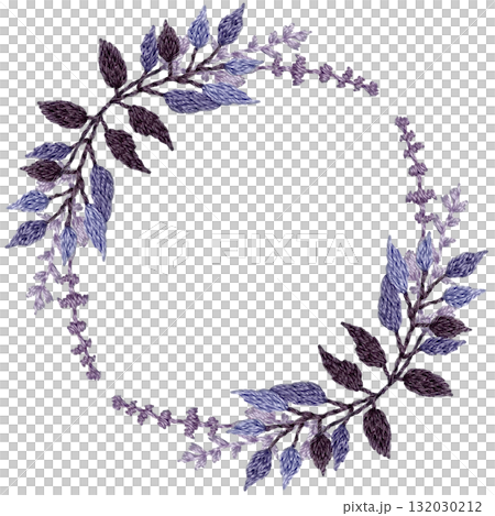 [Winter plant decorative frame] Hand-embroidered illustration material 132030212
