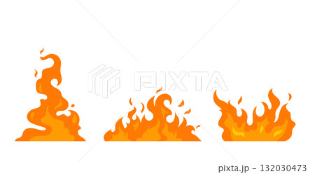 Fire flames vector set. Collection of bright orange cartoon fire flames in different shapes of burning fire. Ideal for fireplaces, heat energy or hot temperature concepts. 132030473
