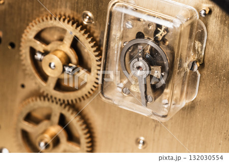 Industrial clockwork. Visible gears, wheel, and escapement 132030554