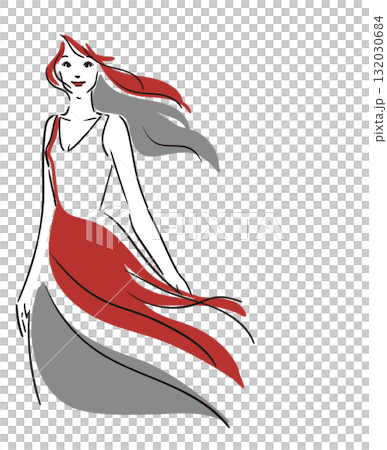 Beauty image transparent background, long hair, woman in red dress 132030684