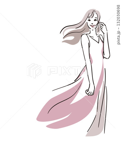 美容イメージ背景透過、ロングヘア、ピンクのドレスの女性 美容イメージ背景透過、ロングヘア、ピンクのドレスの女性 132030698