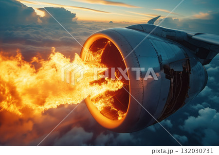 A problem with the aircraft engine caused fire to occur during flight as result of faulty engine AI Generation A problem with the aircraft engine caused fire to occur during flight as result of faulty engine AI Generation 132030731