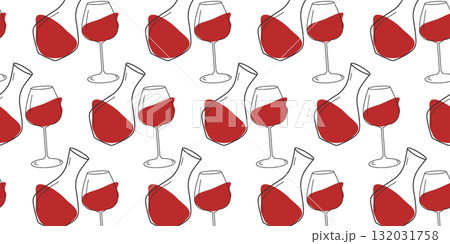 Outline Wineglass and Decanter and spot as red Wine Seamless Pattern Banner Format Wine Day Backdrop 132031758