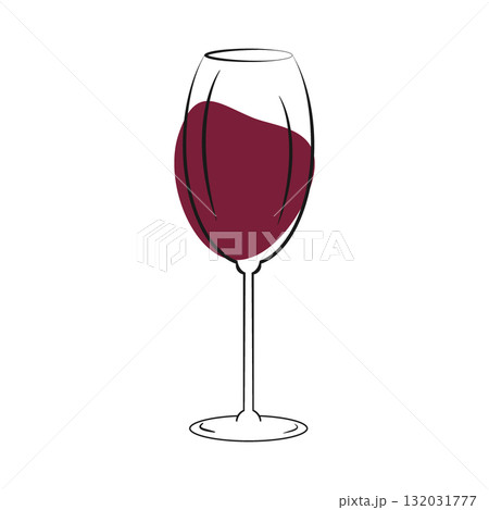 Outline Classic Wine Glass with abstract burgundy spot as Red Wine Wine Day Minimalistic Design idea Outline Classic Wine Glass with abstract burgundy spot as Red Wine Wine Day Minimalistic Design idea 132031777
