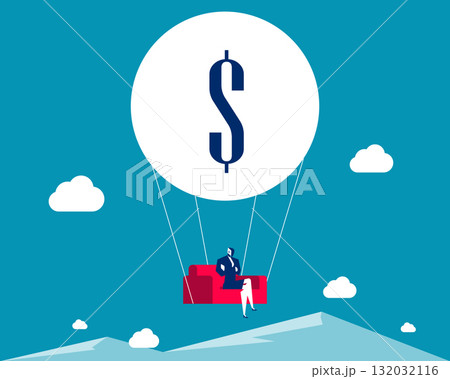 Robobt. Artificial intelligence is sitting on money balloon 132032116