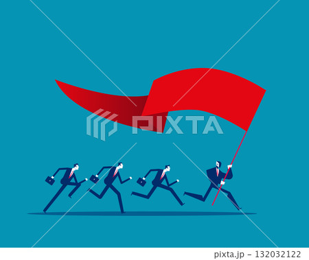 Robot. Artificial intelligence holding flag and running Robot. Artificial intelligence holding flag and running 132032122