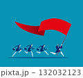 Robot. Artificial intelligence holding flag and running 132032123