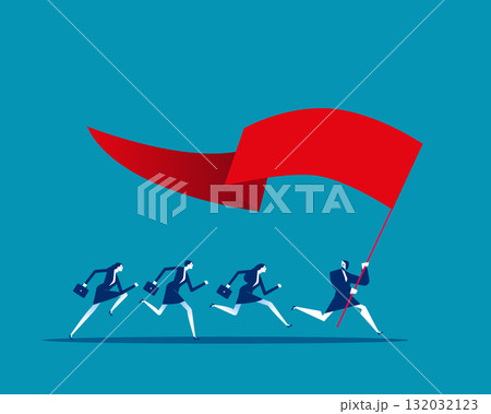 Robot. Artificial intelligence holding flag and running Robot. Artificial intelligence holding flag and running 132032123