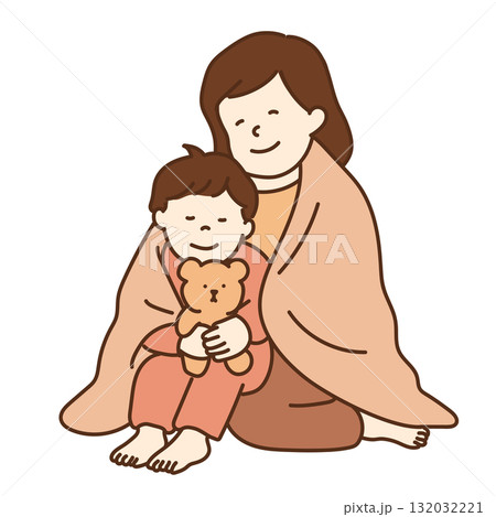 毛布にくるまる親子のイラスト 132032221