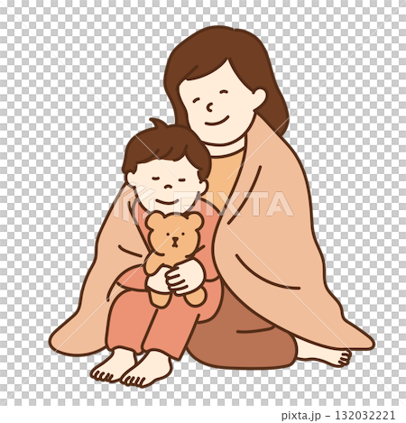 毛布にくるまる親子のイラスト 132032221
