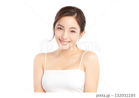 A beautiful young Asian woman with clean, fresh skin against a white background. Skincare, facial treatment, cosmetology, beauty, and spa. An elegant portrait of an Asian woman. A beautiful young Asian woman with clean, fresh skin against a white background. Skincare, facial treatment, cosmetology, beauty, and spa. An elegant portrait of an Asian woman. 132032285