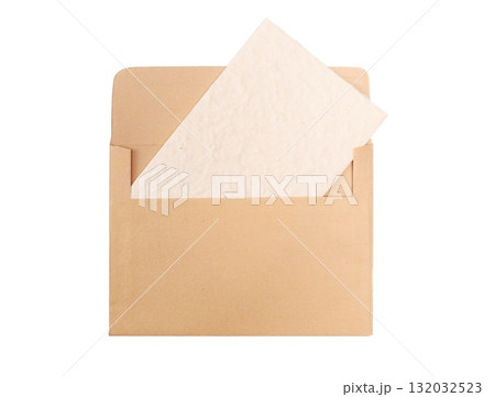 Brown kraft envelope mockup presenting blank textured paper card for a personalized message, transparent background Brown kraft envelope mockup presenting blank textured paper card for a personalized message, transparent background 132032523