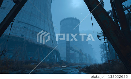 A view of a nuclear power plant in the fog 132032626