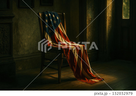 american flag over a chair american flag over a chair 132032979