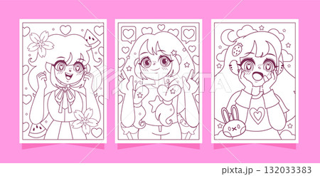 Collection of vertical greeting cards with anime girls and motifs 132033383