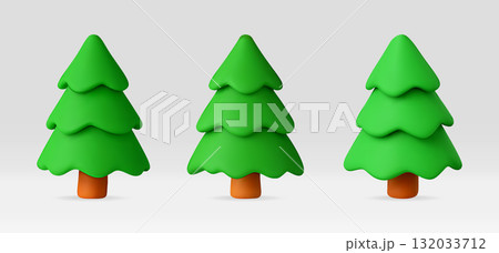 Set of three green 3d stylized fir tree Set of three green 3d stylized fir tree 132033712