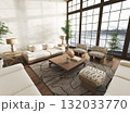 Scandinavian style living room with mountain view 132033770