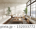 Bright natural living room with mountain views 132033772
