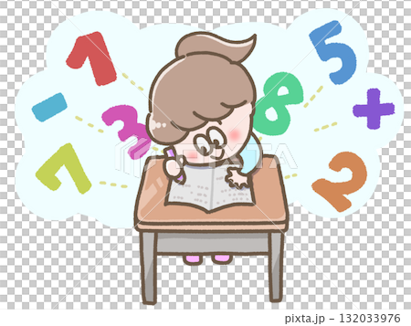 Illustration of a girl studying math Illustration of a girl studying math 132033976