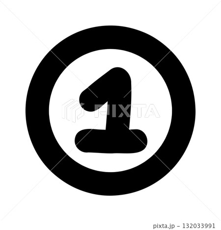 Hand-drawn doodle number one icon inside a circle simple cute sketch for planner, steps, list, scrapbooking, isolated on white background for creative design. 132033991