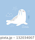 Adorable Hand-Drawn Walrus and Stars Print for Kids' Decor. Cute Walrus Illustration. 132034007