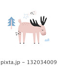 Cute Reindeer Illustration, Scandinavian Nordic Animal Art, Minimal Forest Poster for Kids Room 132034009