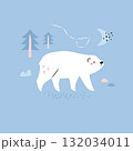 Adorable Hand-Drawn Bear and Stars Print for Kids' Decor. Cute Polar Bear Illustration. 132034011