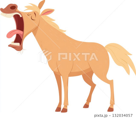 Cartoon horse character yawning with a playful expression and vibrant colors in a whimsical style Cartoon horse character yawning with a playful expression and vibrant colors in a whimsical style 132034057