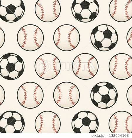 ボールシリーズ:サッカーボールと野球ボールの交互パターン背景 ボールシリーズ:サッカーボールと野球ボールの交互パターン背景 132034168
