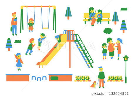 公園で遊ぶ子どもと集まる人々 132034391