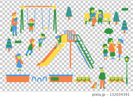 公園で遊ぶ子どもと集まる人々 132034391