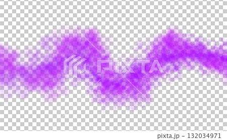 Vibrant purple smoke wave isolated on transparent background, dynamic swirling cloud of mist moving in oscillating zigzag motion 132034971