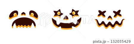 Spooky Halloween pumpkin faces set cartoon flat style. Spooky Halloween pumpkin faces set cartoon flat style. 132035429