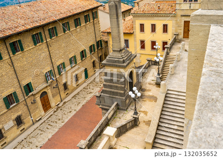 San Marino old street architecture in center city. Houses wall roof and windows 132035652