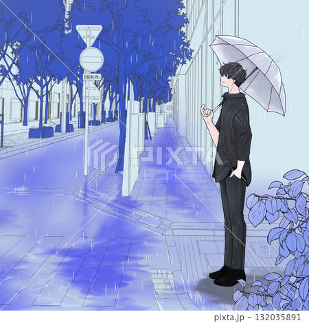 雨の日に傘をさす男性 132035891