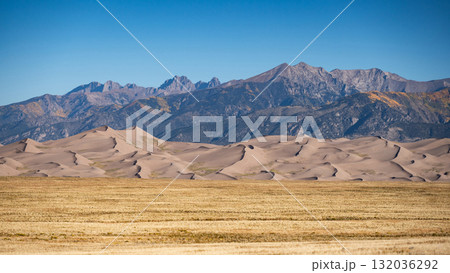 Panoramic view of Great Sand Dunes National Park in Colorado, USA. Panoramic view of Great Sand Dunes National Park in Colorado, USA. 132036292