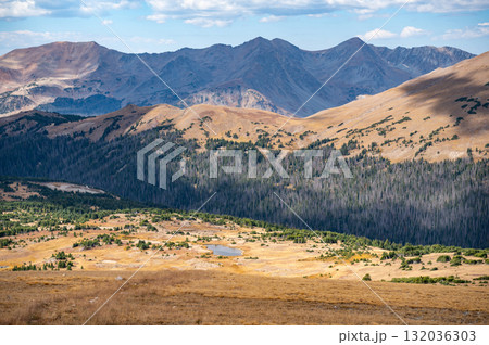 Scenic view seen from Alpine visitor center in Rocky Mountain National Park, Colorado, USA. Scenic view seen from Alpine visitor center in Rocky Mountain National Park, Colorado, USA. 132036303