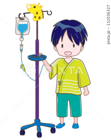 点滴をしながら口をあけて立っている子供 132036327