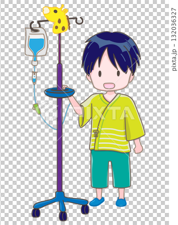 点滴をしながら口をあけて立っている子供 132036327