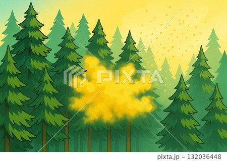 杉林 スギ花粉 アニメ調 杉林 スギ花粉 アニメ調 132036448