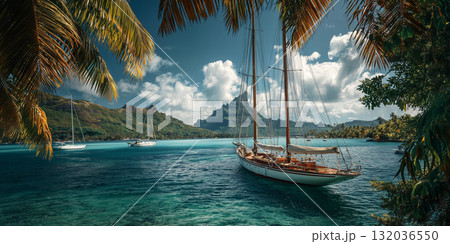 Sailboat, yacht anchored in tropical paradise 132036550
