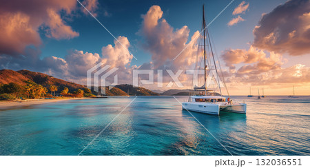 Catamaran anchored in tropical paradise 132036551