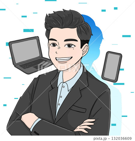 腕組みをして笑顔のビジネスマン 132036609