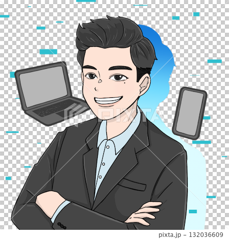 腕組みをして笑顔のビジネスマン 132036609
