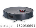 Smart black robot vacuum cleaner isolated on white background. 132036691