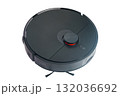 High angle view of black smart robot vacuum cleaner isolated on white background. 132036692