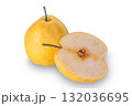 A whole and a half ripe sweet chinese pears isolated on white background. 132036695