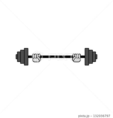Hands lifted barbell weight. Isolated outline vector illustration on white background. Hands lifted barbell weight. Isolated outline vector illustration on white background. 132036797
